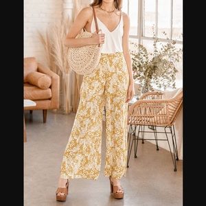 Lulus Hey Vacay Yellow Tropical Print Wide-Leg Pants